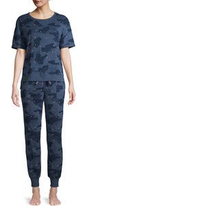 new Women's SMALL Pajamas pjs WARM Loungewear Set Blue camo 4 6 Top Pants Soft